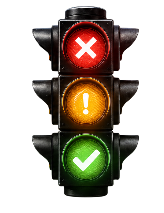 tribeTraffic traffic light — red block, amber shield, green mark